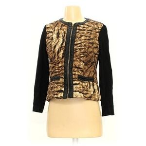 Ruby Rd Jacket Womens 8 Petite Animal Print Quilted Faux Leather‎ Trim Blazer